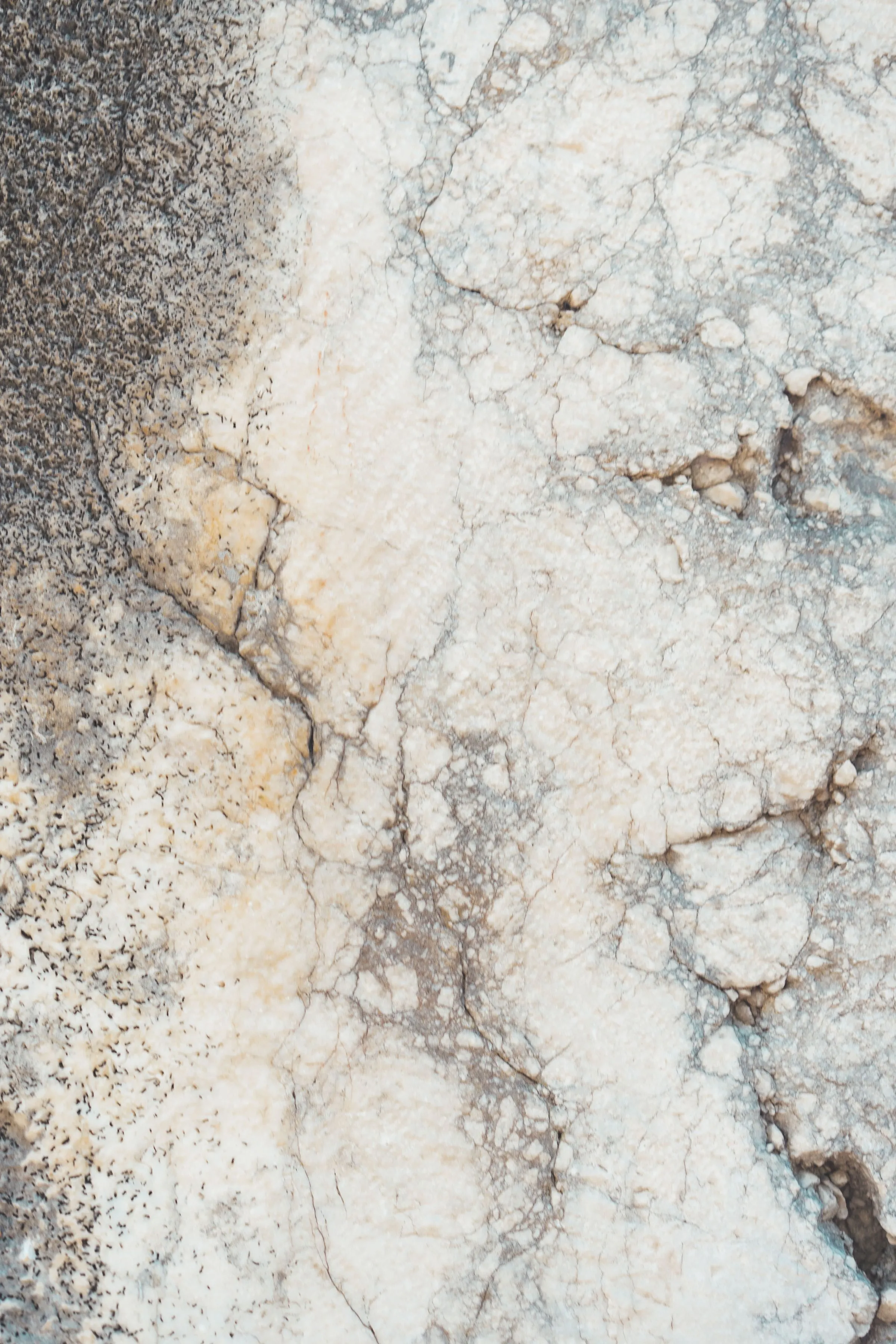A close view of a weathered stone surface showing natural cracks and grain.