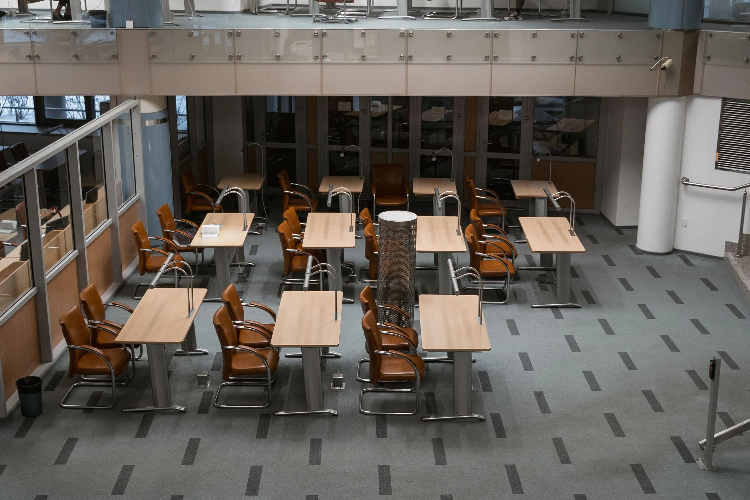 Seating laid out for a review session at Northlight Studio, under even ceiling light.