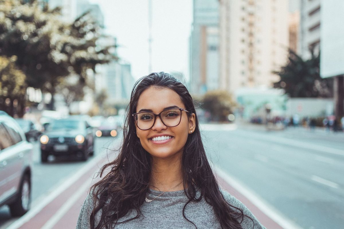 Portrait of Priya Nair on a city street