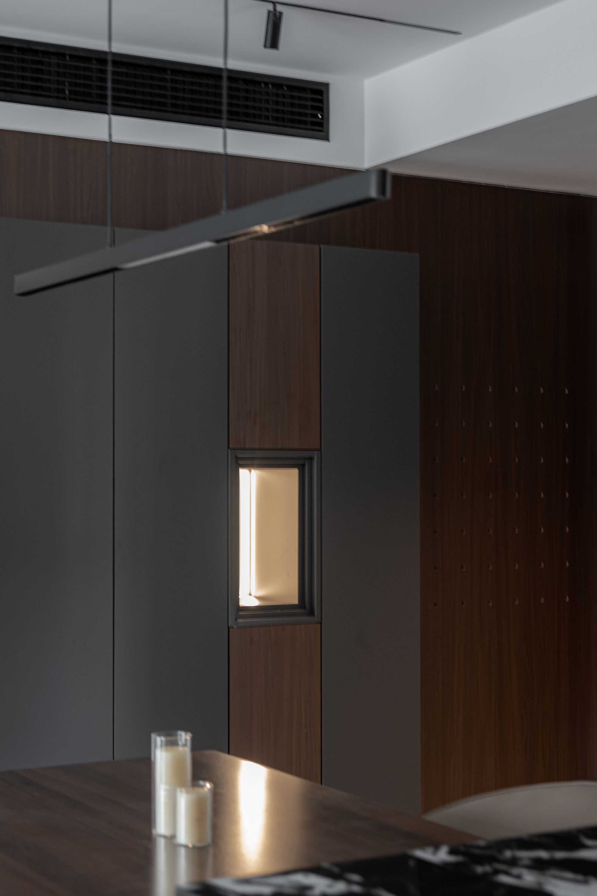 Interior render — the snug with layered evening light
