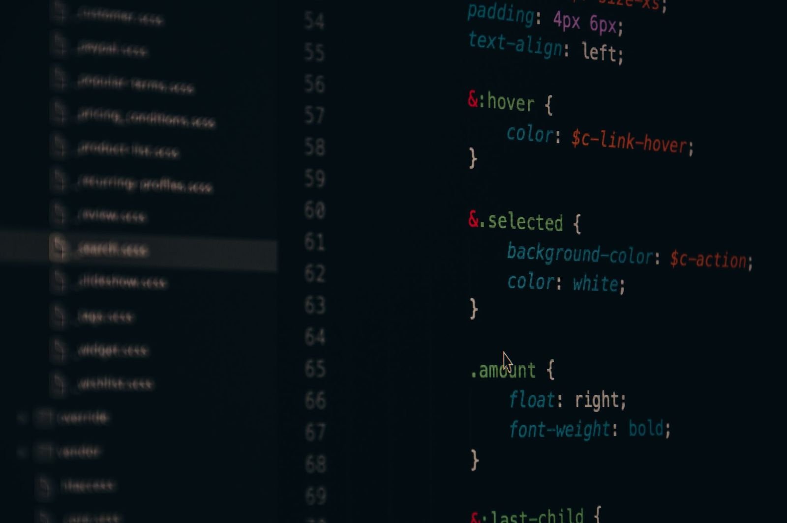 Stylesheet code on a monitor in close-up