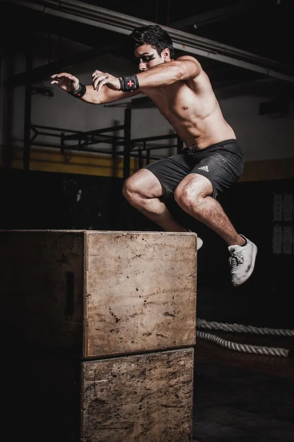 Box jump captured mid-air