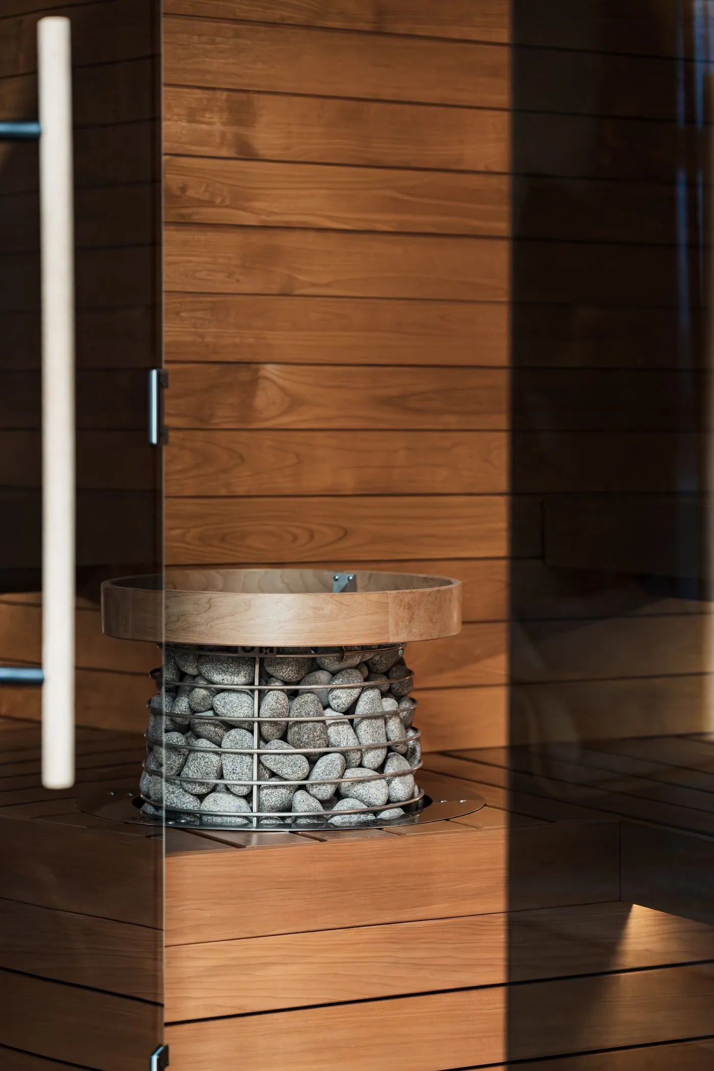 Modern sauna clad in vertical timber slats