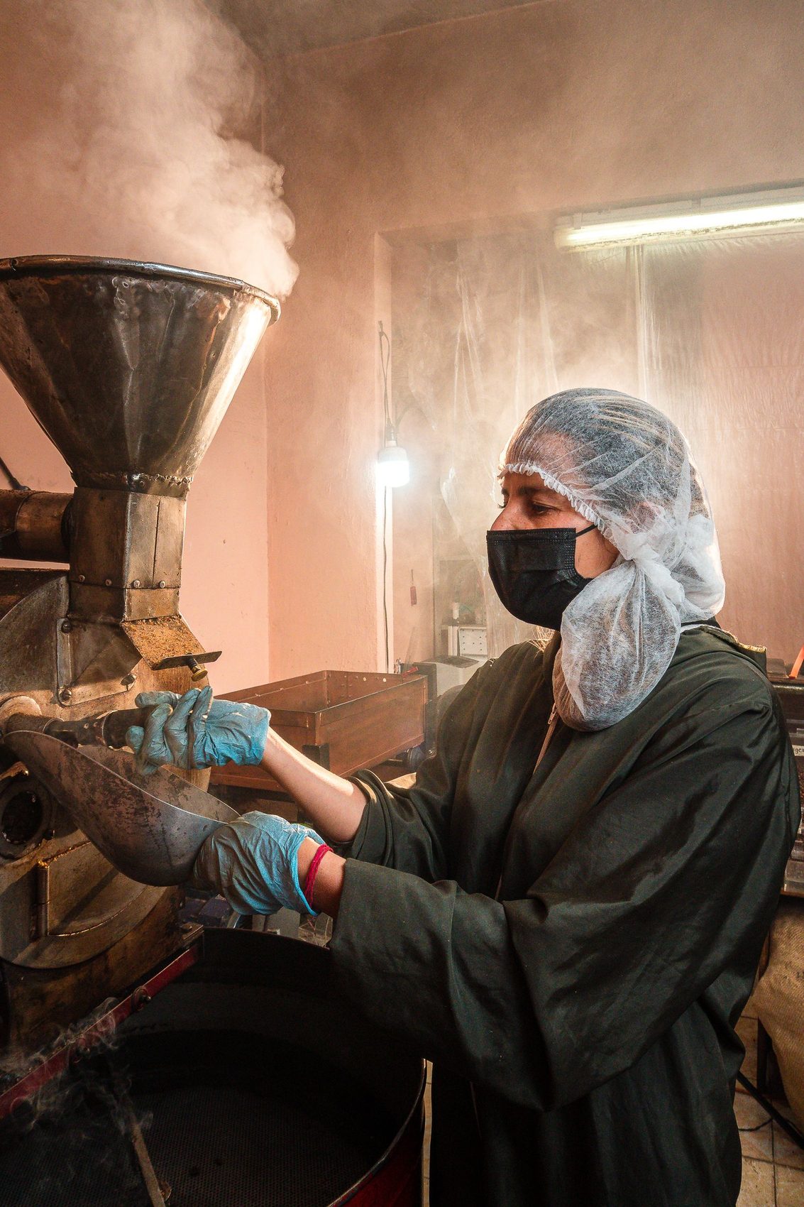Roaster operator in a clean roasting room