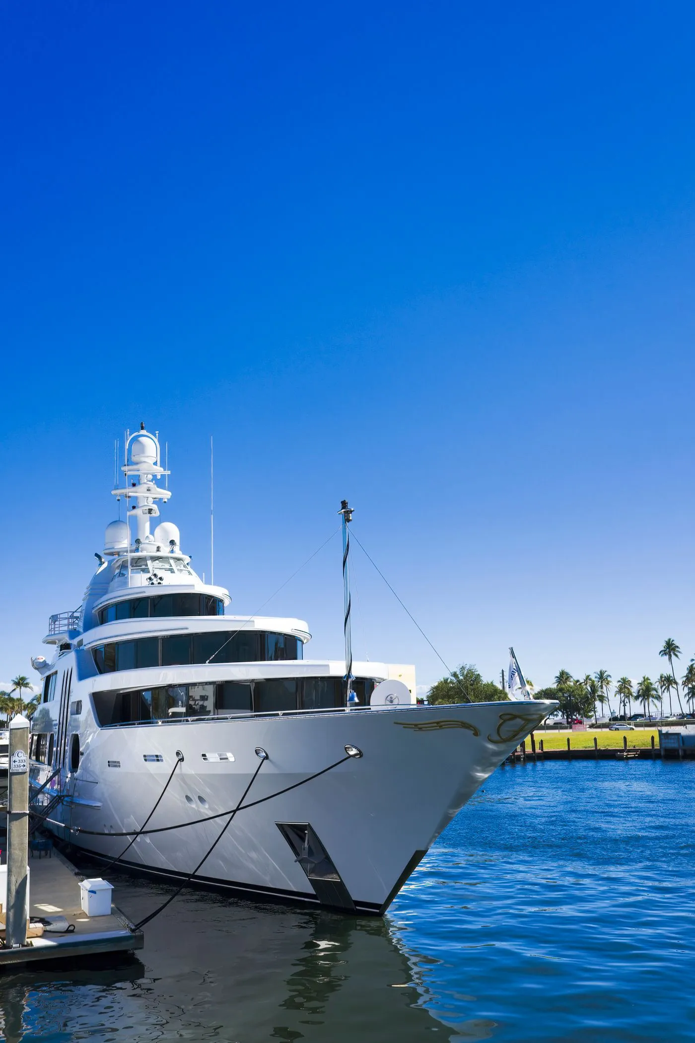 Large superyacht alongside at a city berth