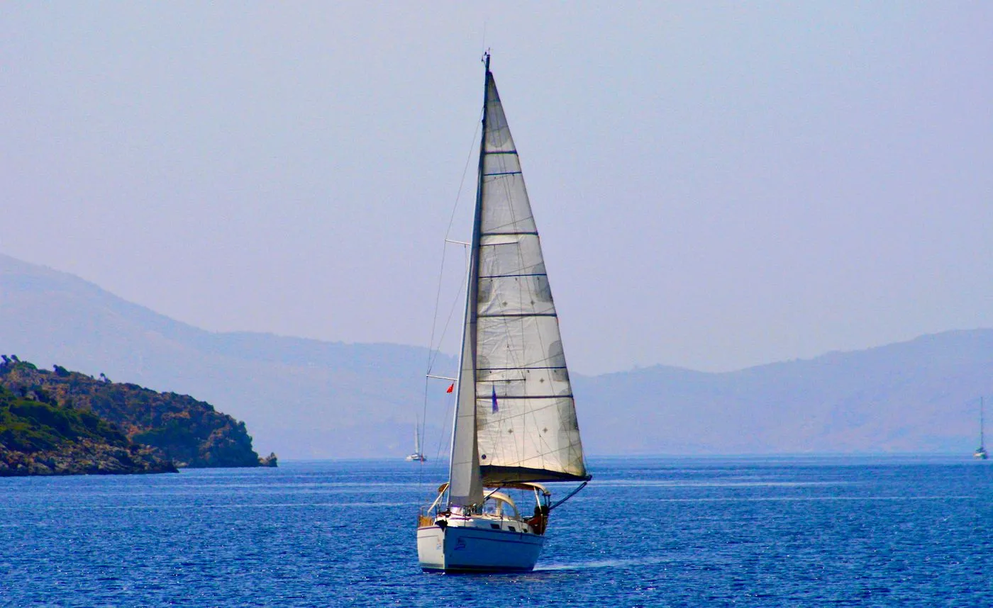 Sailing yacht cruising clear blue water off the Turkish coast
