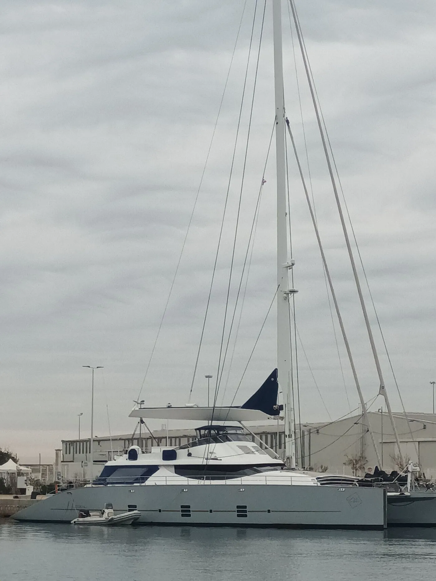 Motor yacht moored at a quiet marina