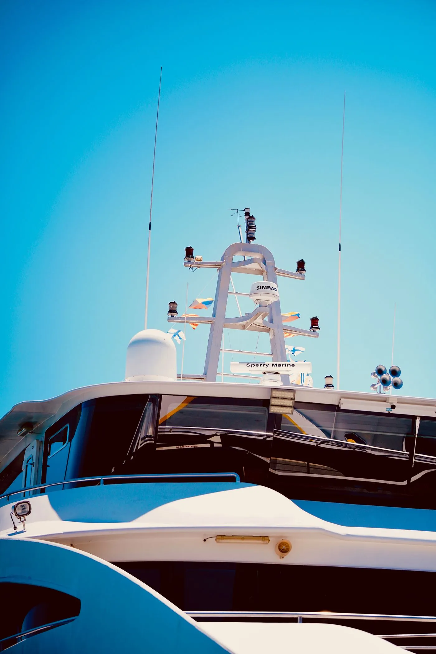 Close view of an explorer yacht superstructure