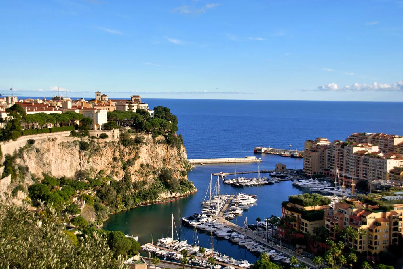 Aerial view of a Riviera harbour full of yachts