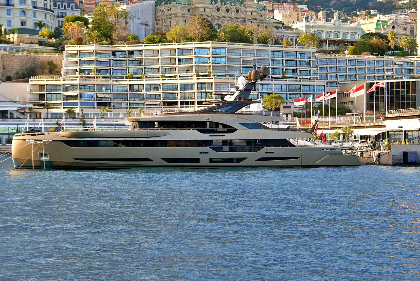 Superyacht moored in Monaco harbour
