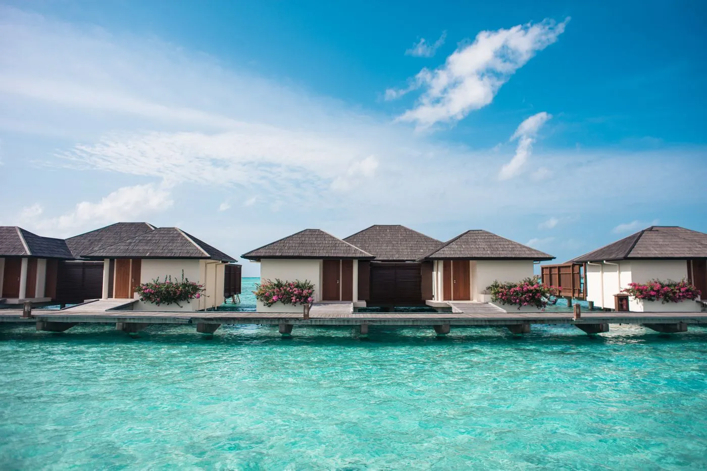 Overwater villas at midday
