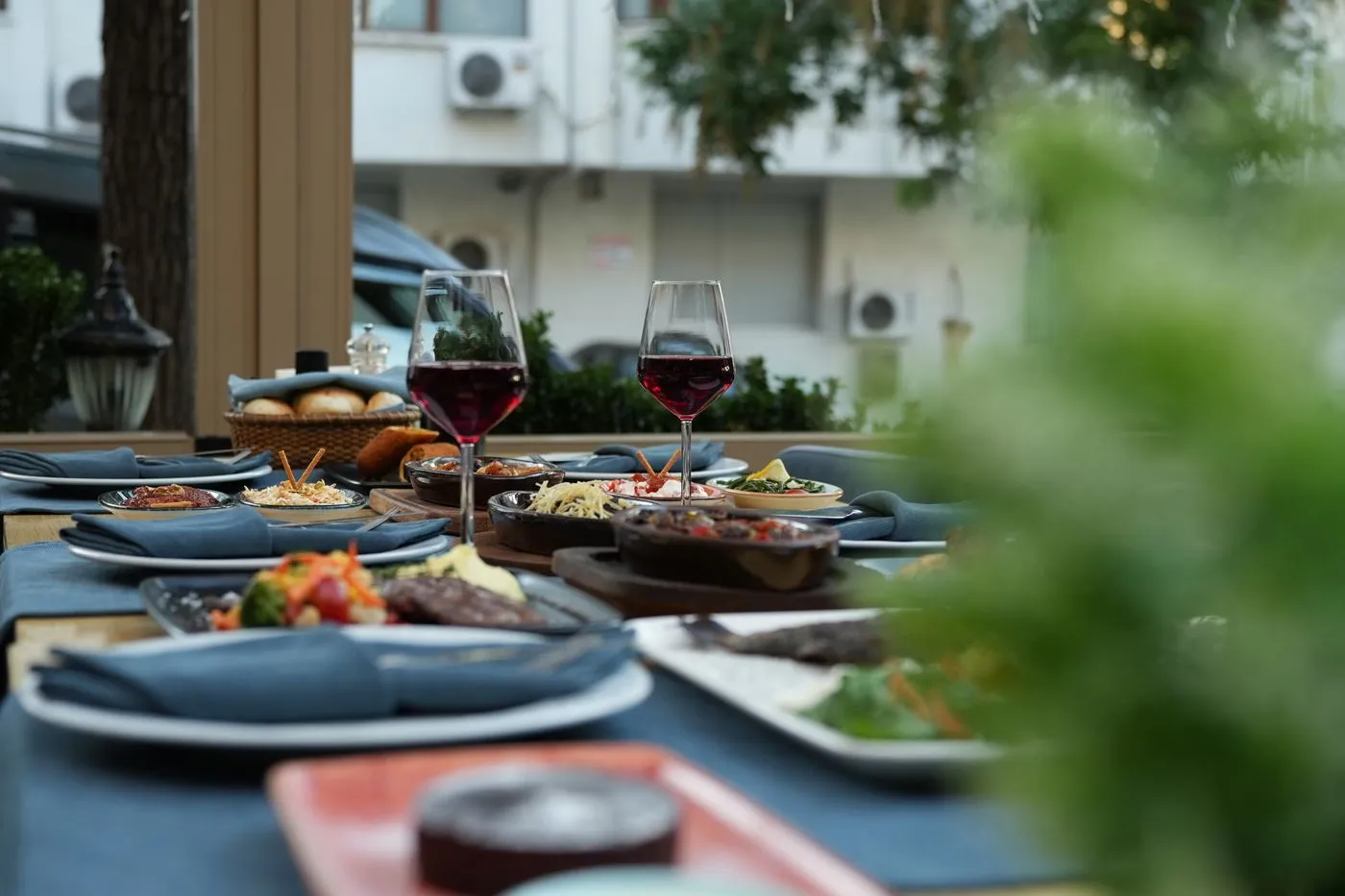 A table set for lunch outdoors above the sea