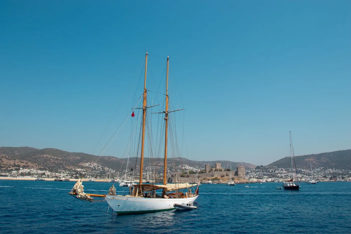 Bodrum castle above sailing boats in the harbour