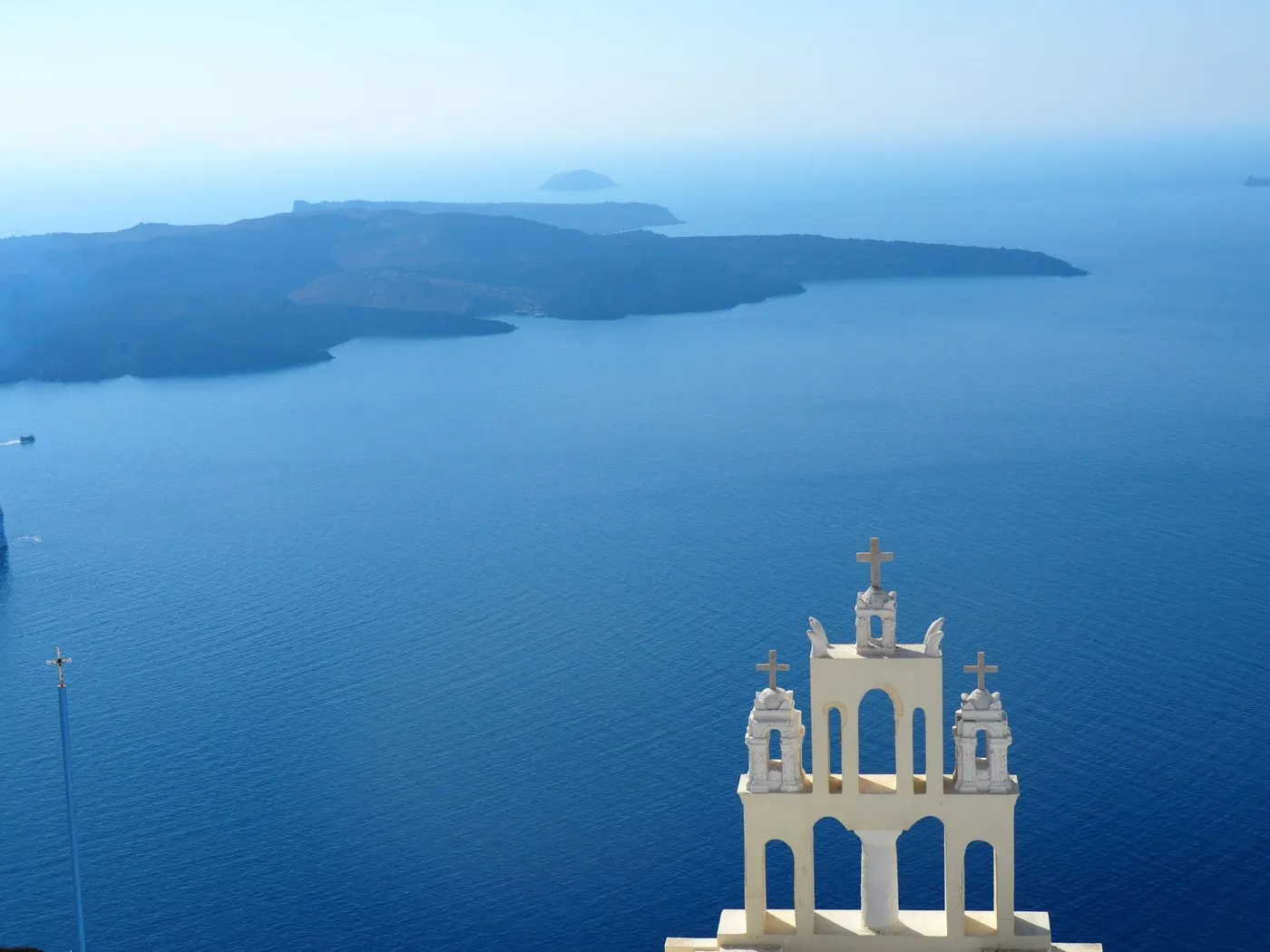 Aegean church tower above the sea