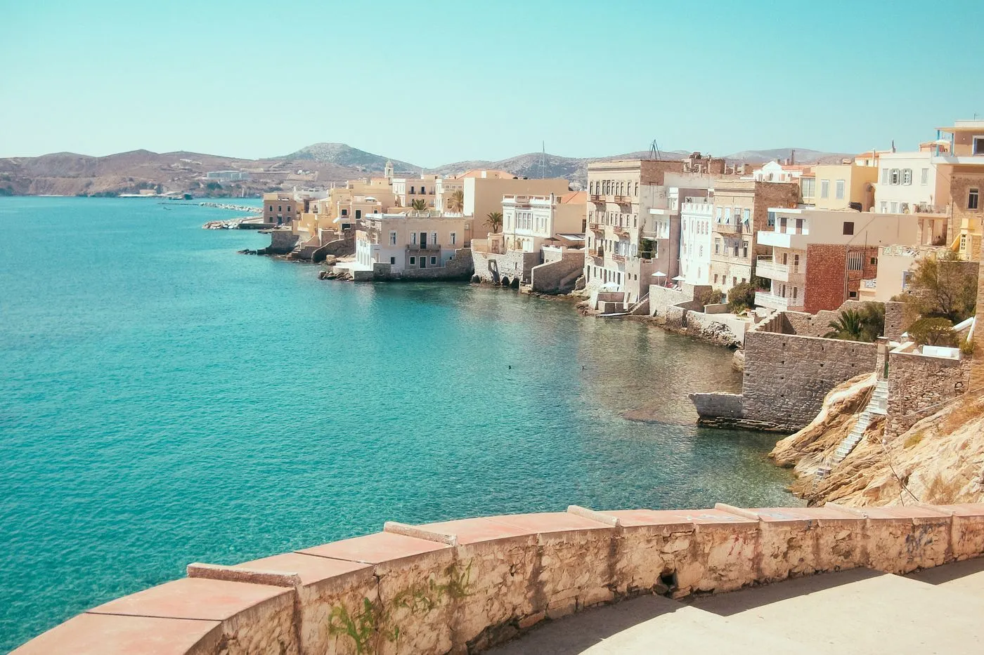 Greek coastline in evening light