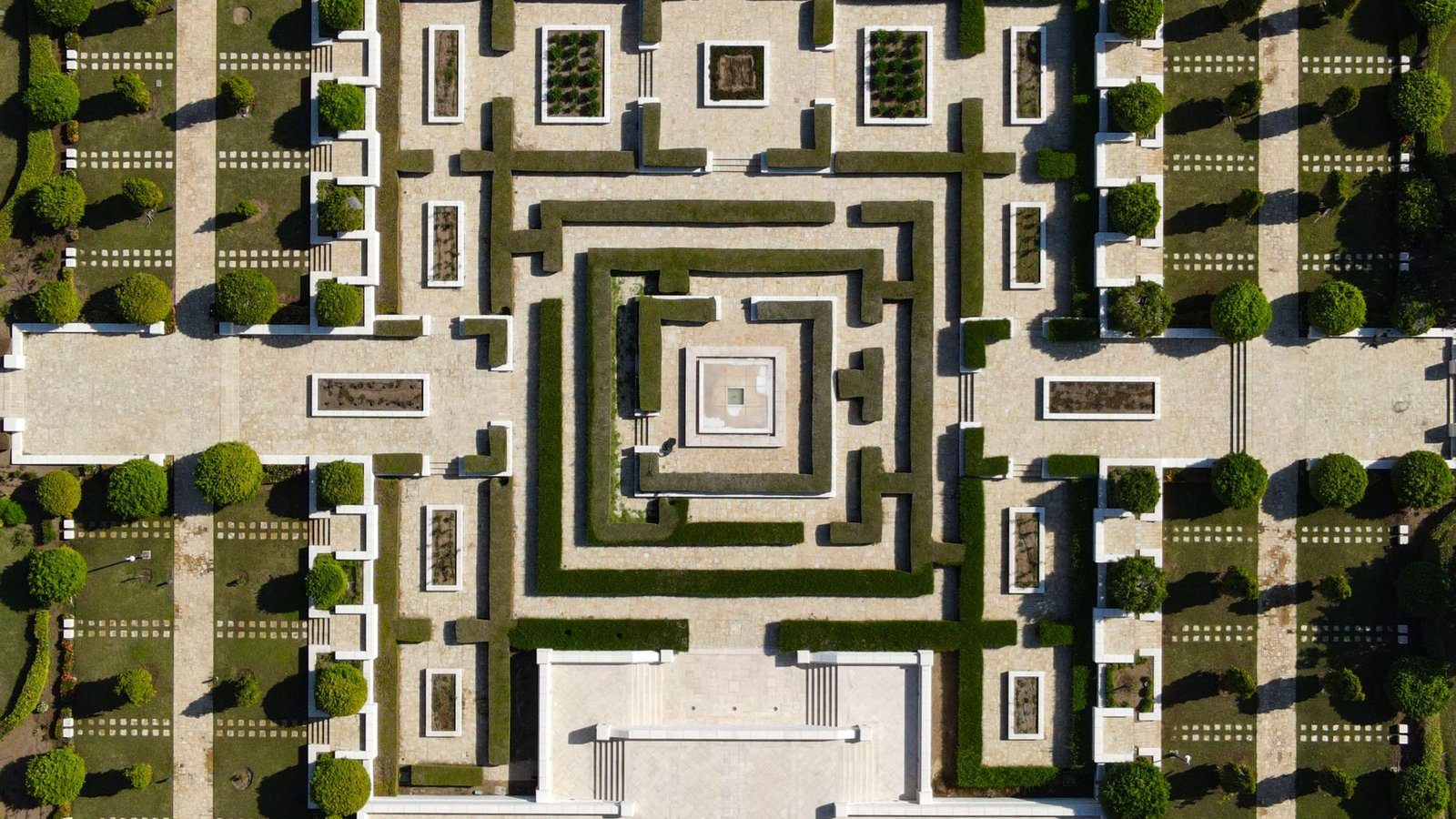 Symmetrical designed landscape photographed from directly above