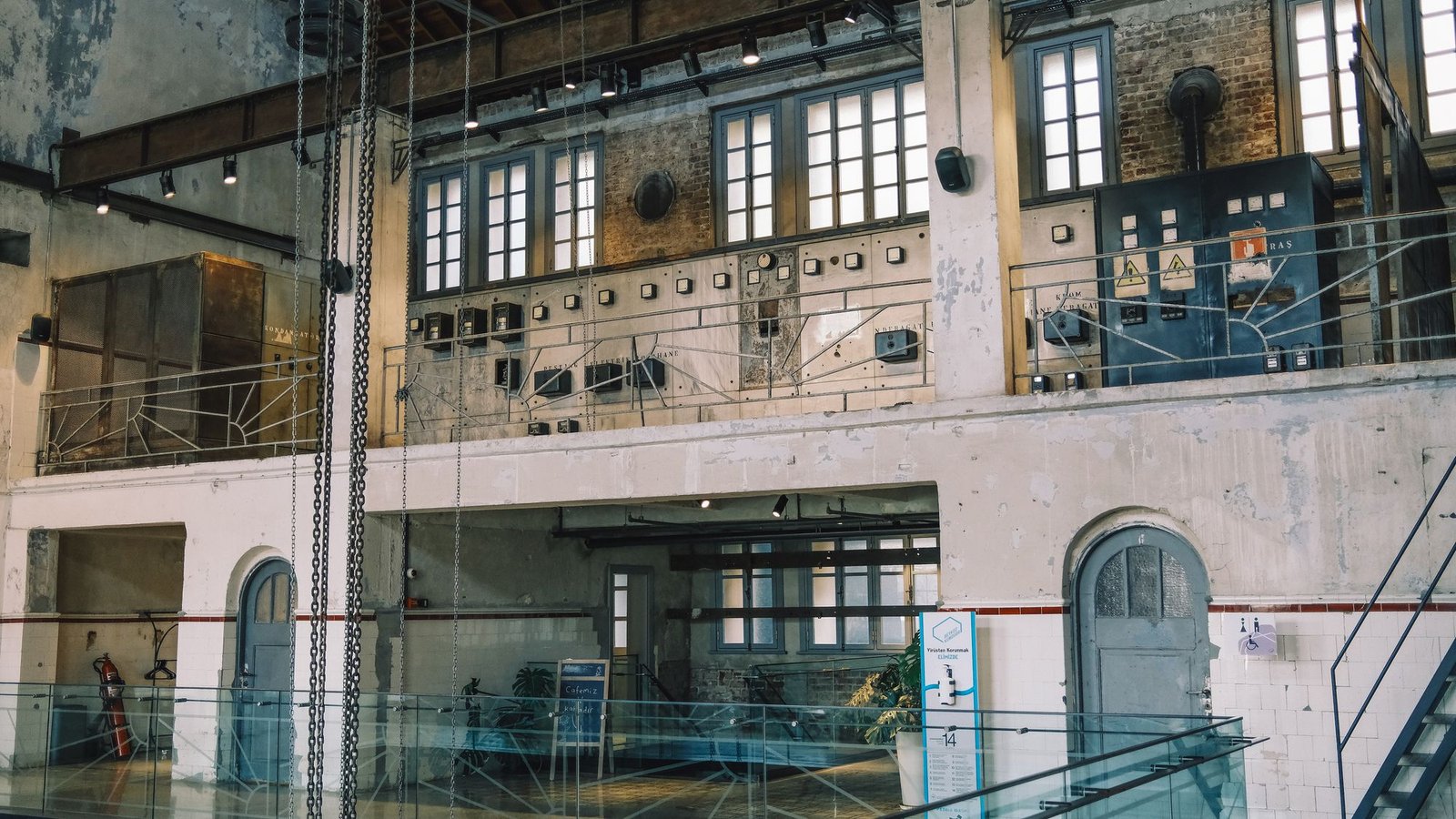 Converted industrial interior with original machinery retained
